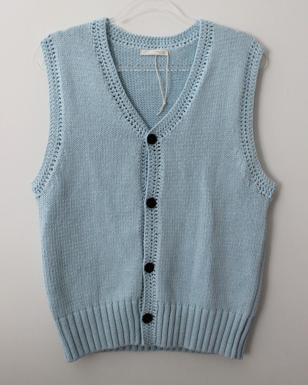 Zara Womens Crochet Knit Vest Button Down Blue Size L Pre-Owned